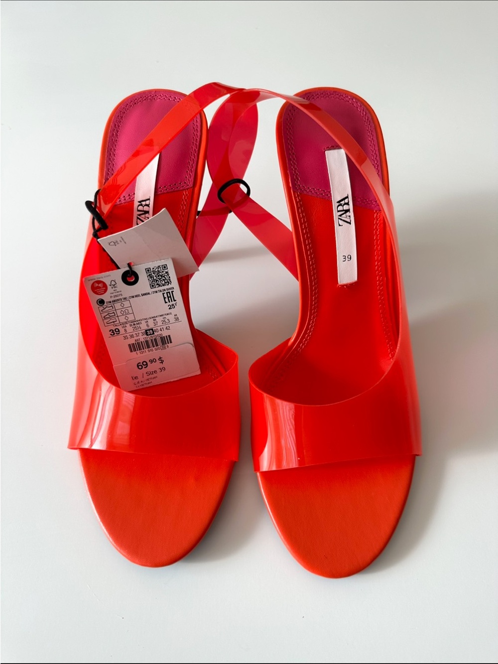 Zara Bright Red-Orange Patent Slide Heels